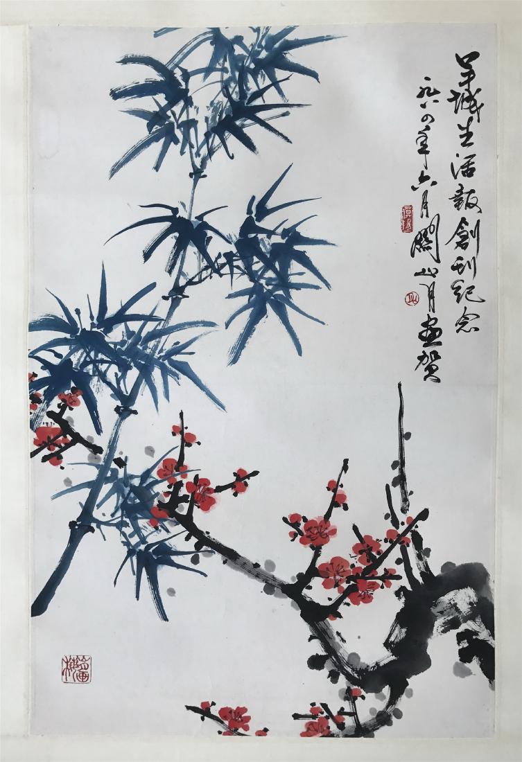 CHINESE SCROLL PAINTING OF BAMBOO AND PLUM: CHINESE SCROLL PAINTING OF BAMBOO AND PLUM. Signed and dated. Image only size 67 cm by 45 cm. Domestic shipping $20 and oversea $40. Combined shipping available. We accept pre-sale offer, phone biddin