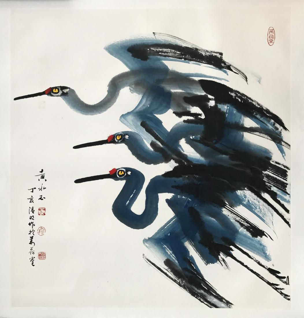 CHINESE SCROLL PAINTING OF CRANES (1 of 5)
