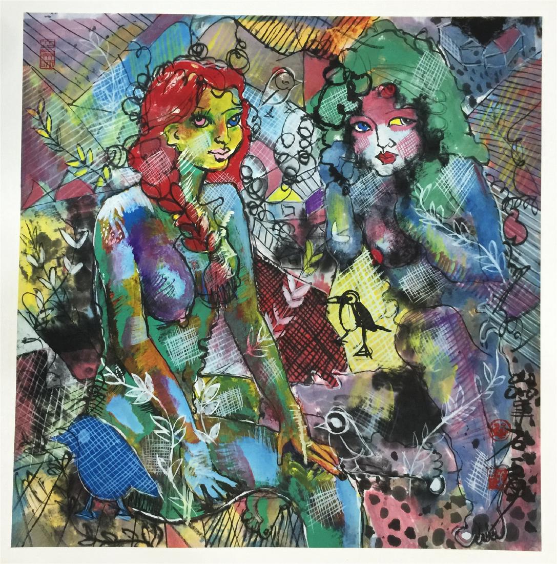 CHINESE SCROLL PAINTING OF TWO NUDES (1 of 5)