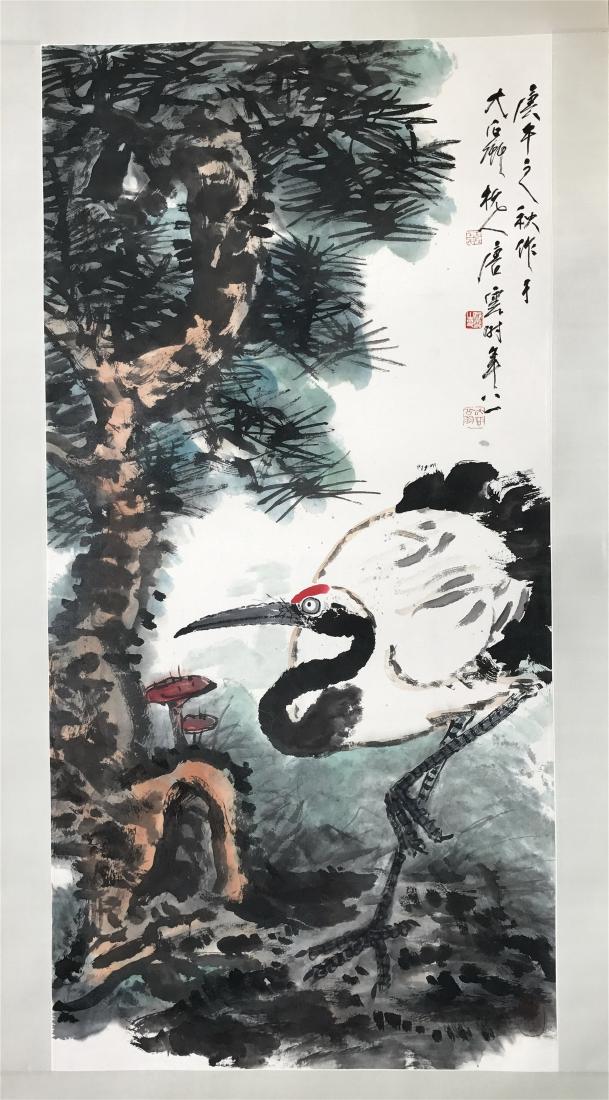 CHINESE SCROLL PAINTING OF CRANE AND PINE TREE (1 of 4)