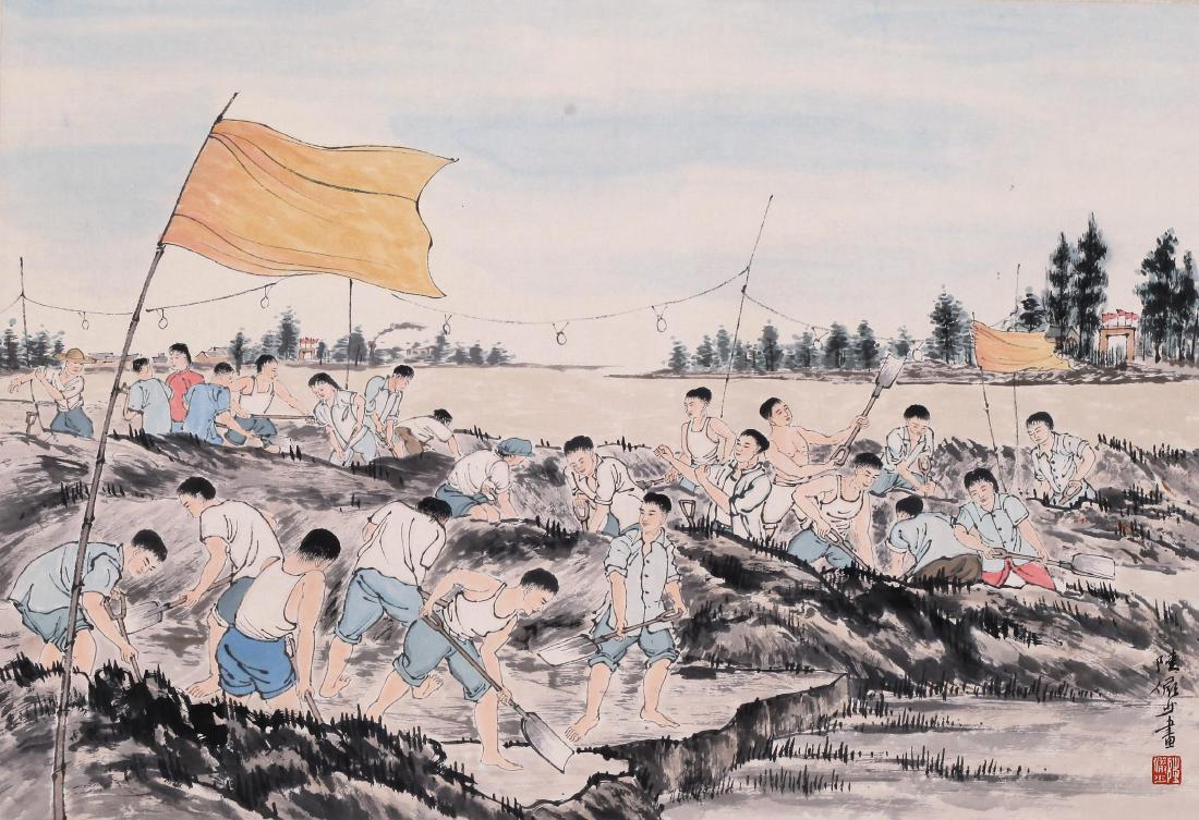 CHINESE SCROLL PAINTING OF FARMERS WORKING SENSE (1 of 5)