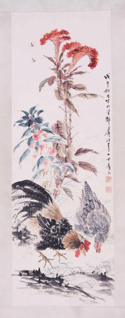 CHINESE SCROLL PAINTING OF CHICKEN AND FLOWER (1 of 5)