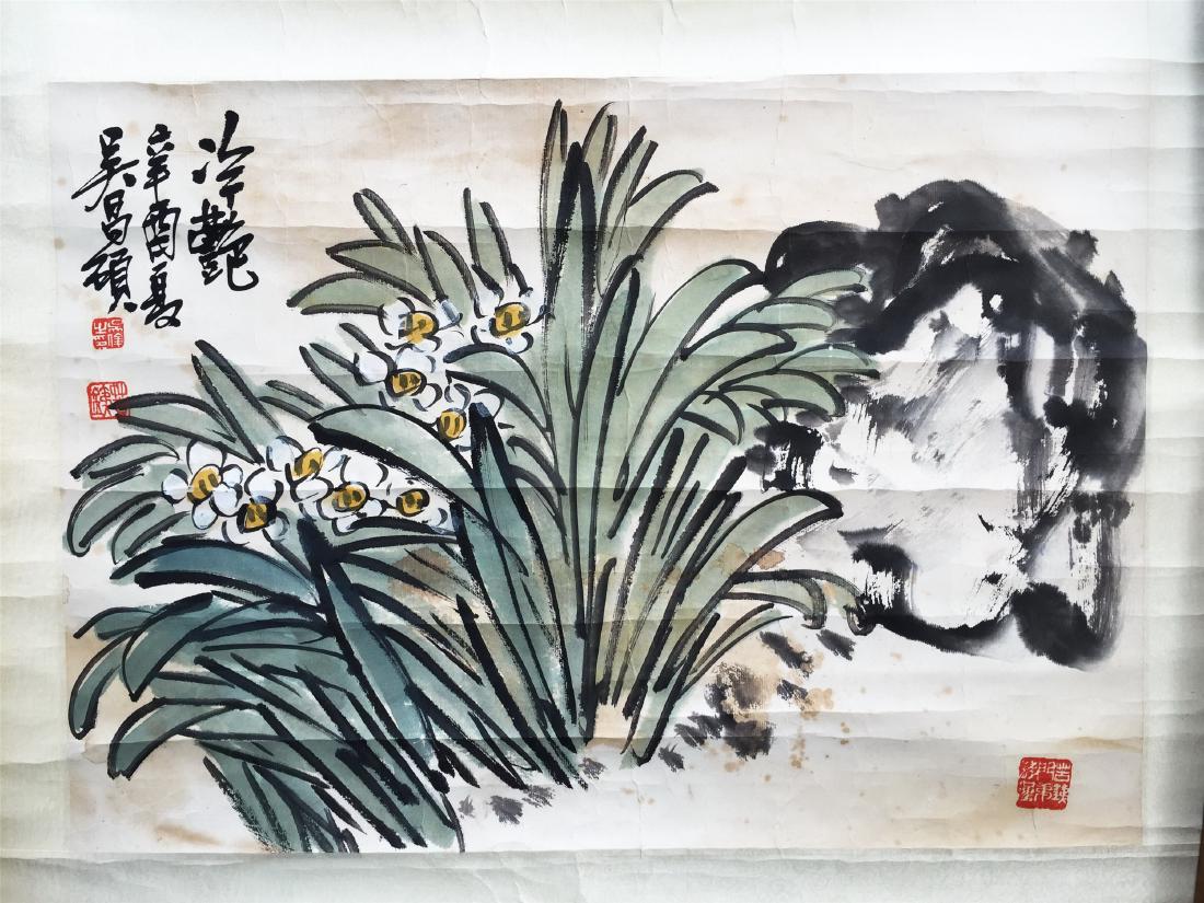 CHINESE SCROLL PAINTING OF ORCHID AND ROCK: CHINESE SCROLL PAINTING OF ORCHID AND ROCK. Signed and dated. Image only size 51 cm by 36 cm. Domestic shipping $20 and oversea $60. Combined shipping available. We accept pre-sale offer, phone biddin