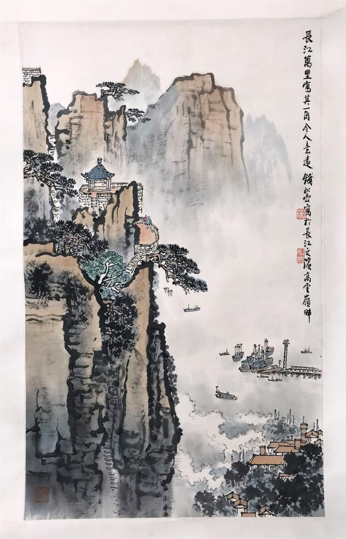 CHINESE SCROLL PAINTING OF MOUNTAIN VIEWS: CHINESE SCROLL PAINTING OF MOUNTAIN VIEWS. Signed and dated. Image only size 68 cm by 42 cm. Domestic shipping $20 and oversea $60. Combined shipping available. We accept pre-sale offer, phone bidding