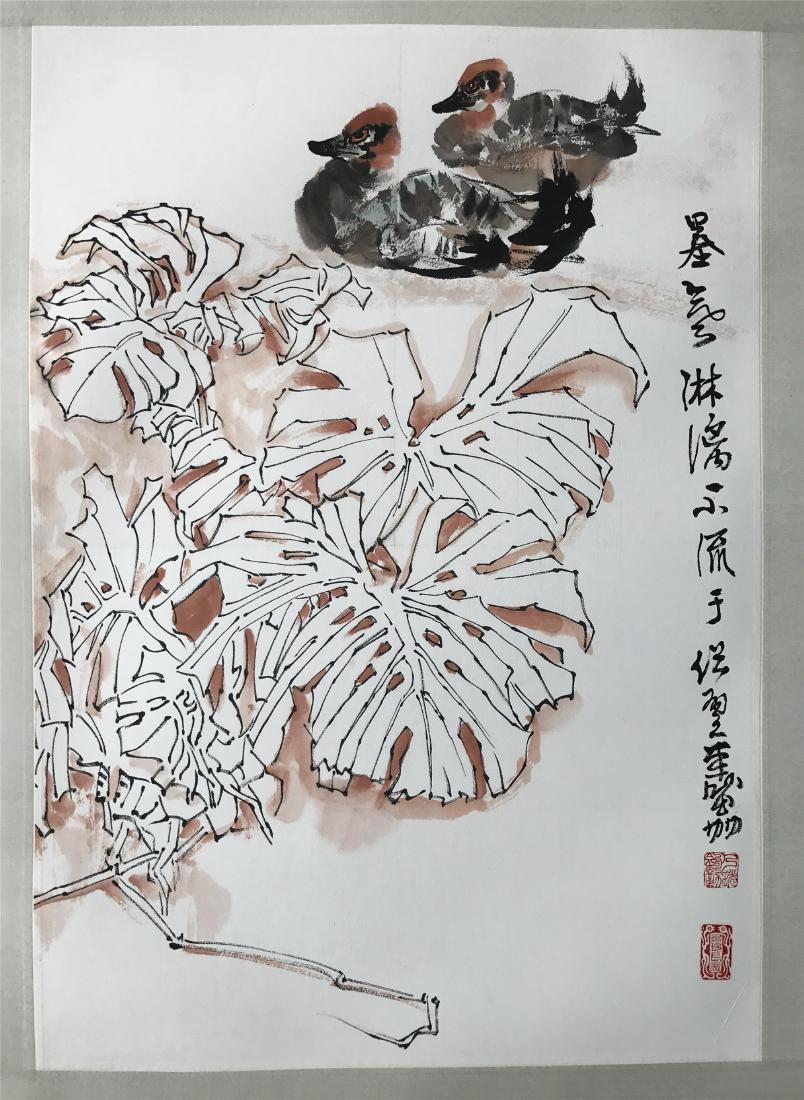 CHINESE SCROLL PAINTING OF DUCKS AND LEAF (1 of 3)