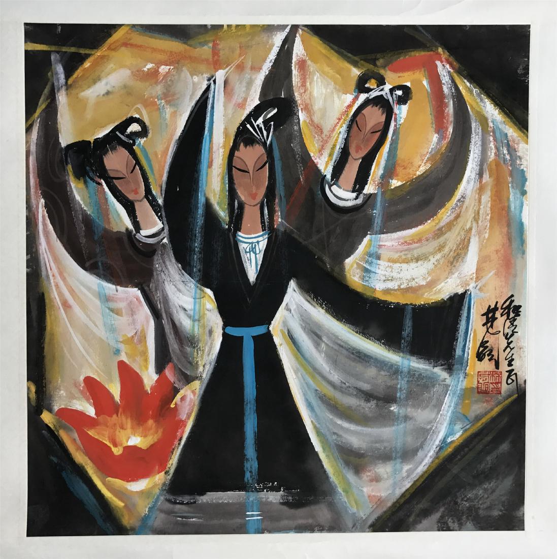 CHINESE SCROLL PAINTING OF THREE FIGURES (1 of 3)