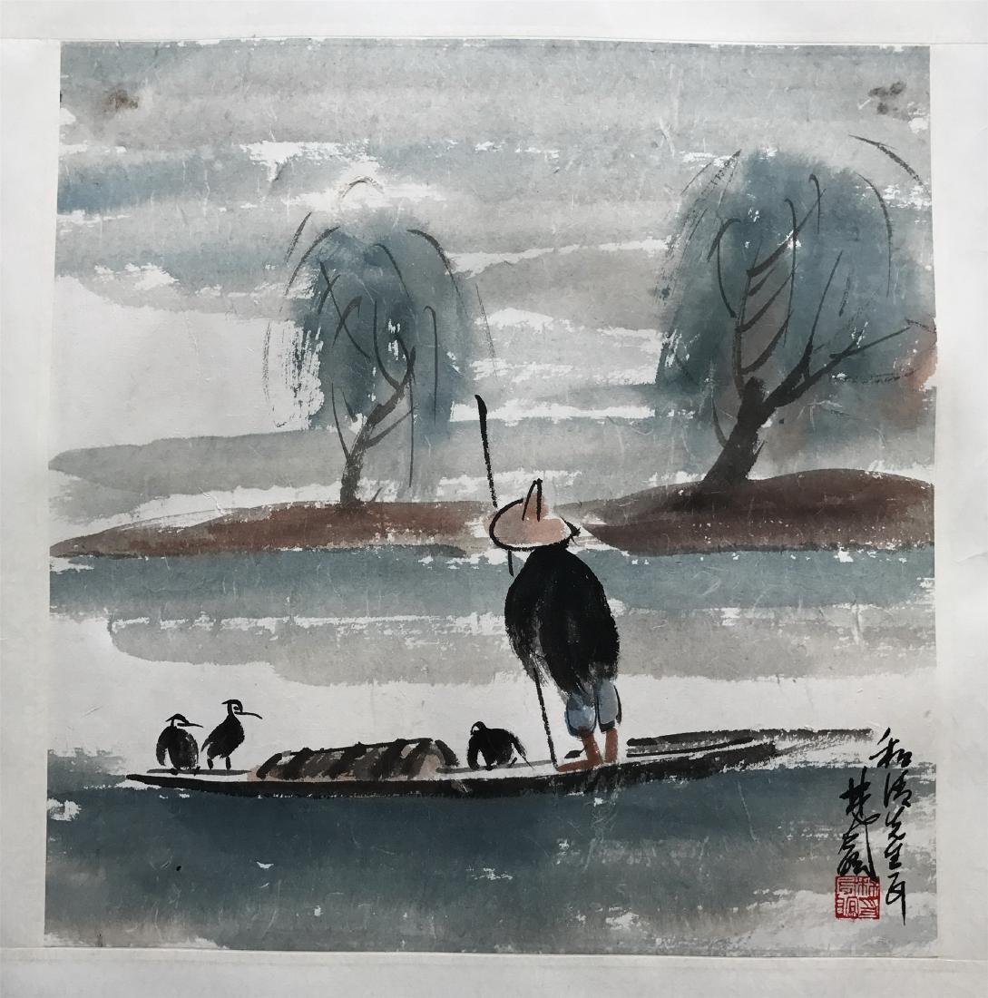 CHINESE SCROLL PAINTING OF FISHMAN ON BOAT (1 of 4)