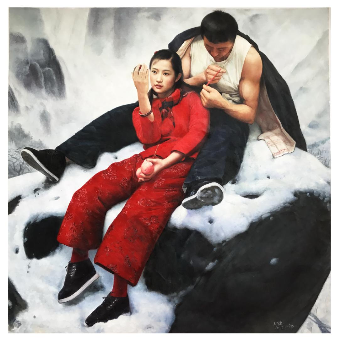 CHINESE OIL PAINTING OF YOUNG COUPLE (1 of 6)