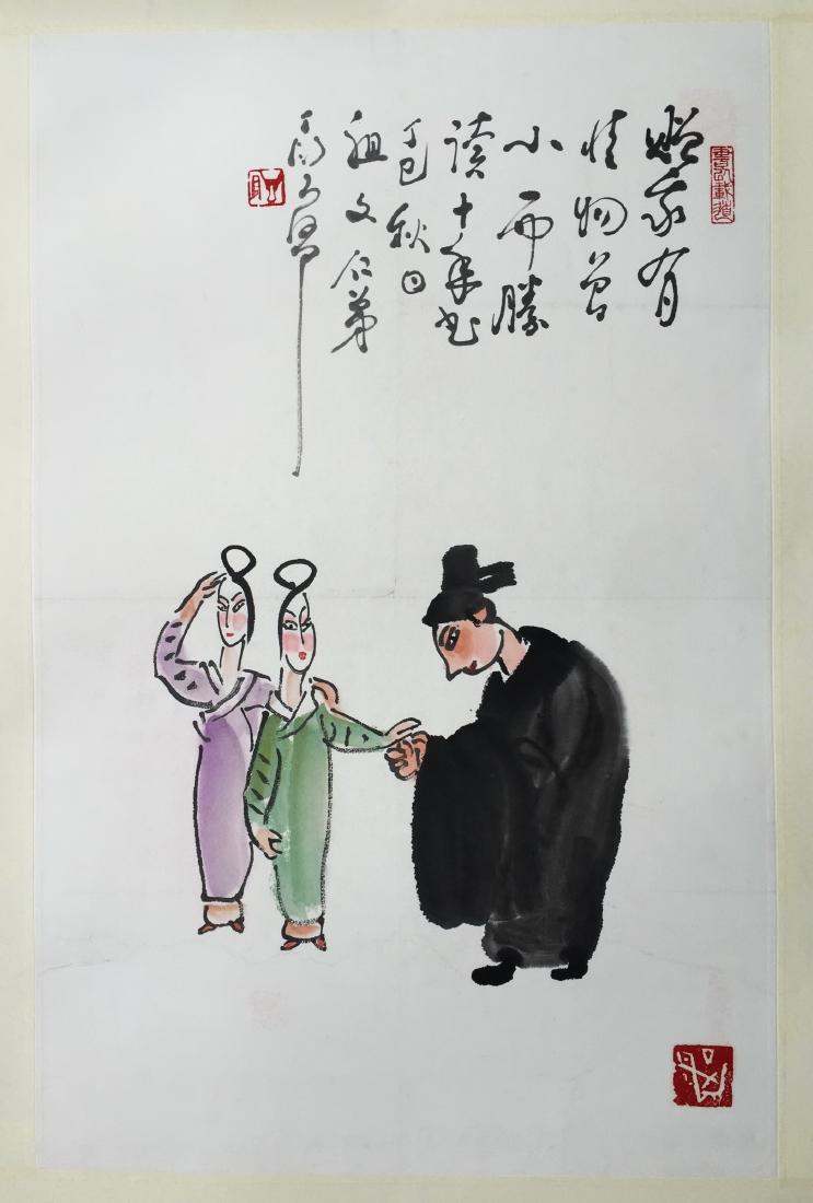 CHINESE SCROLL PAINTING OF THREE OPERA FIGURES (1 of 4)