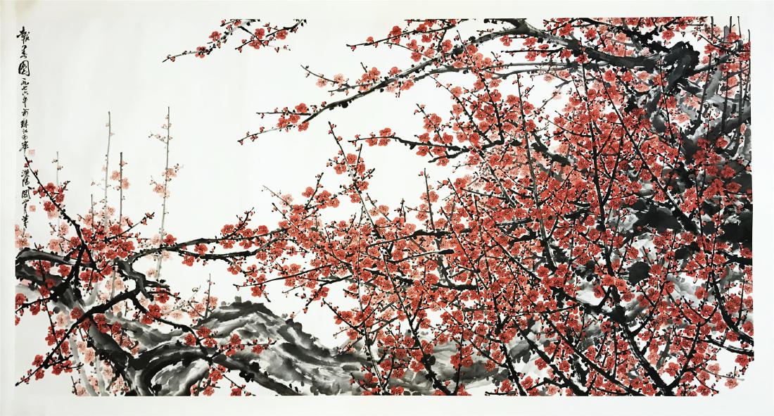 LARGE CHINESE SCROLL PAINTING OF PLUM BLOSSOMMING (1 of 7)