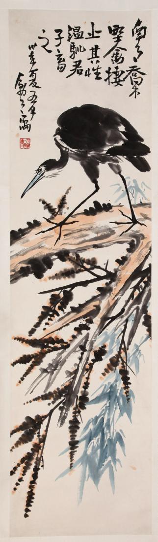 CHINESE SCROLL PAINTING OF CRANE ON PINE TREE WITH (1 of 6)