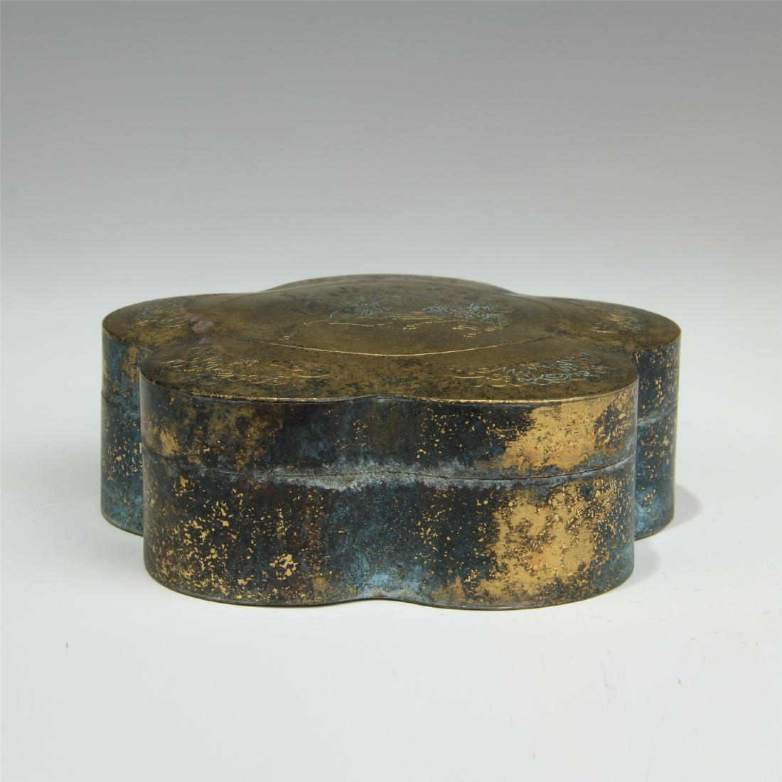 CHINESE COPPER FLOWER SHAPED INK BOX (1 of 7)