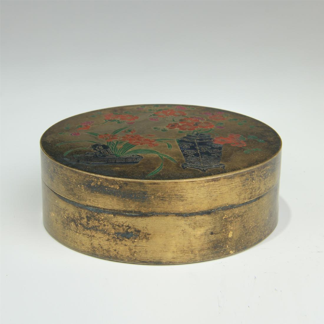 CHINESE COPPER FLOWER ROUND INK BOX (1 of 5)