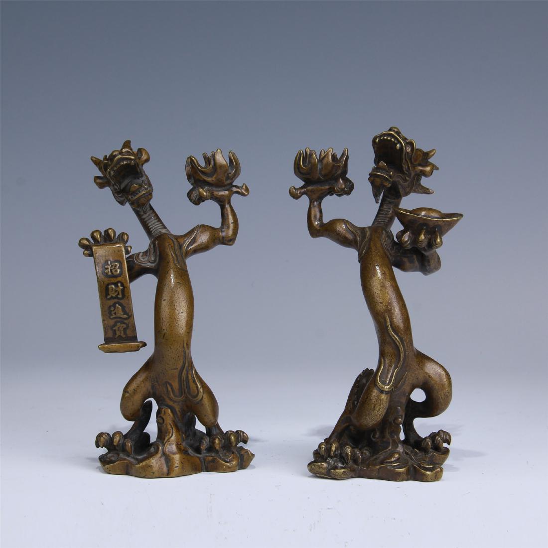 PAIR OF CHINESE BRONZE DRAGON CANDLE HOLDERS (1 of 8)