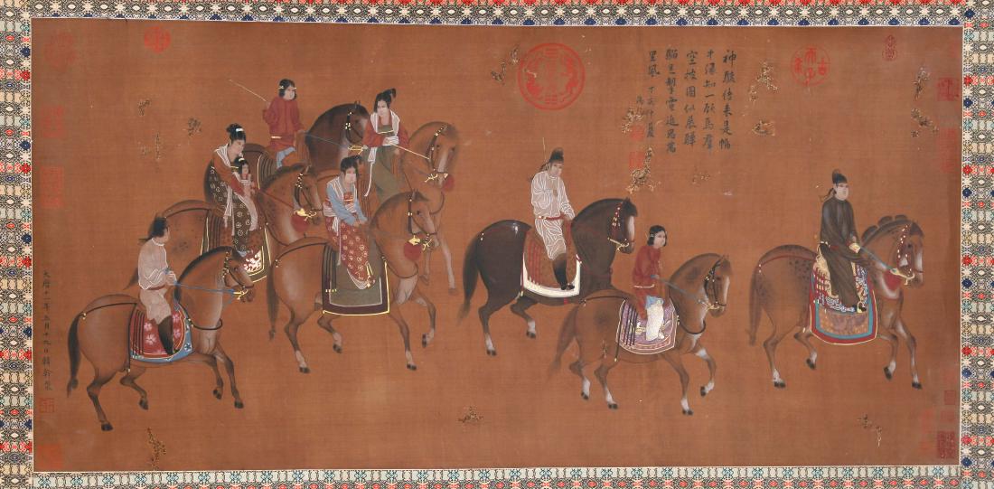 CHINESE SCROLL PAINTING OF HORSE RIDERS (1 of 5)