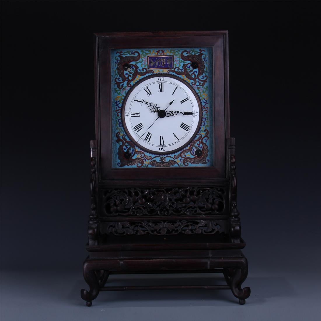 CHINESE TABLE SCREEN SHAPED CLOISONNE CLOCK (1 of 10)