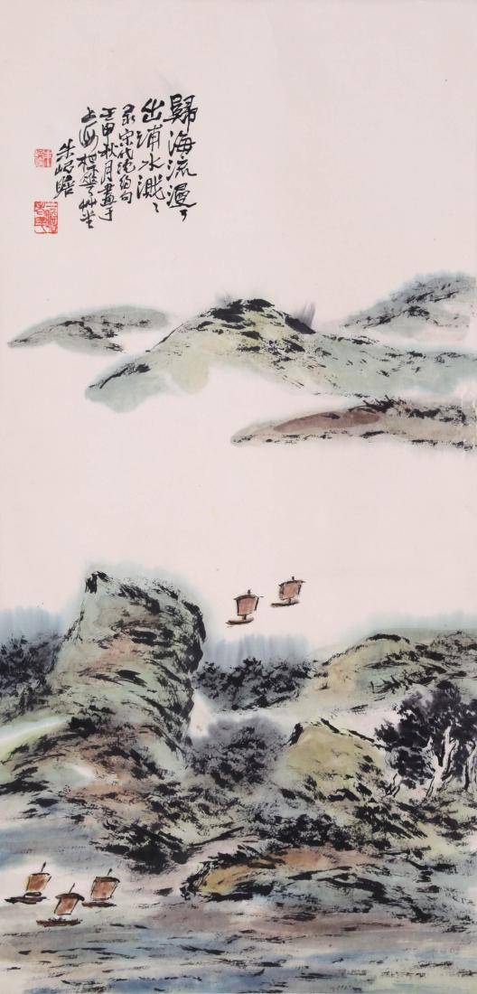 CHINESE SCROLL PAINTING OF MOUNTAIN VIEWS: CHINESE SCROLL PAINTING OF MOUNTAIN VIEWS. Image only size 97 cm by 48 cm. Signed and date. Real hand-drawn painting, not print. Domestic shipping $20 and oversea $60. Combined shipping available. Pic