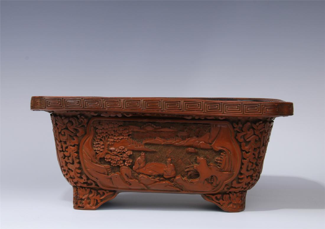 CHINESE CINNABAR SQUARE PLANTER (1 of 10)