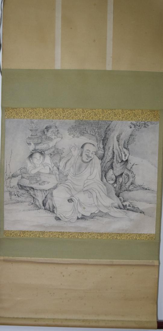 CHINESE SCROLL PAINTING OF SEATED LOHAN (1 of 6)