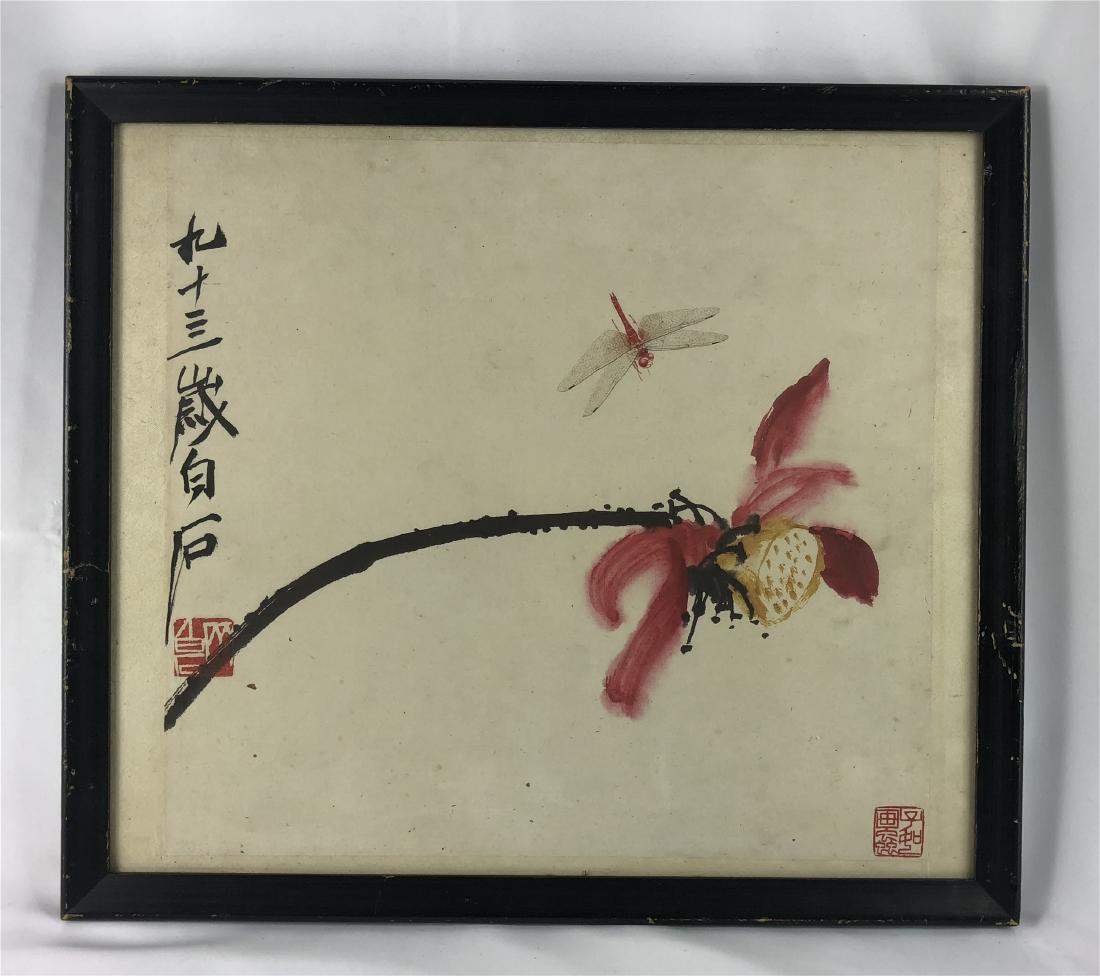 CHINESE FRAMED PAINTING OF DRAGONFLY AND LOTUS (1 of 7)