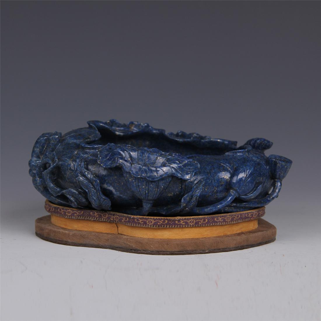 CHINESE LAPIS CARVED LOTUS BRUSH WASHER (1 of 8)