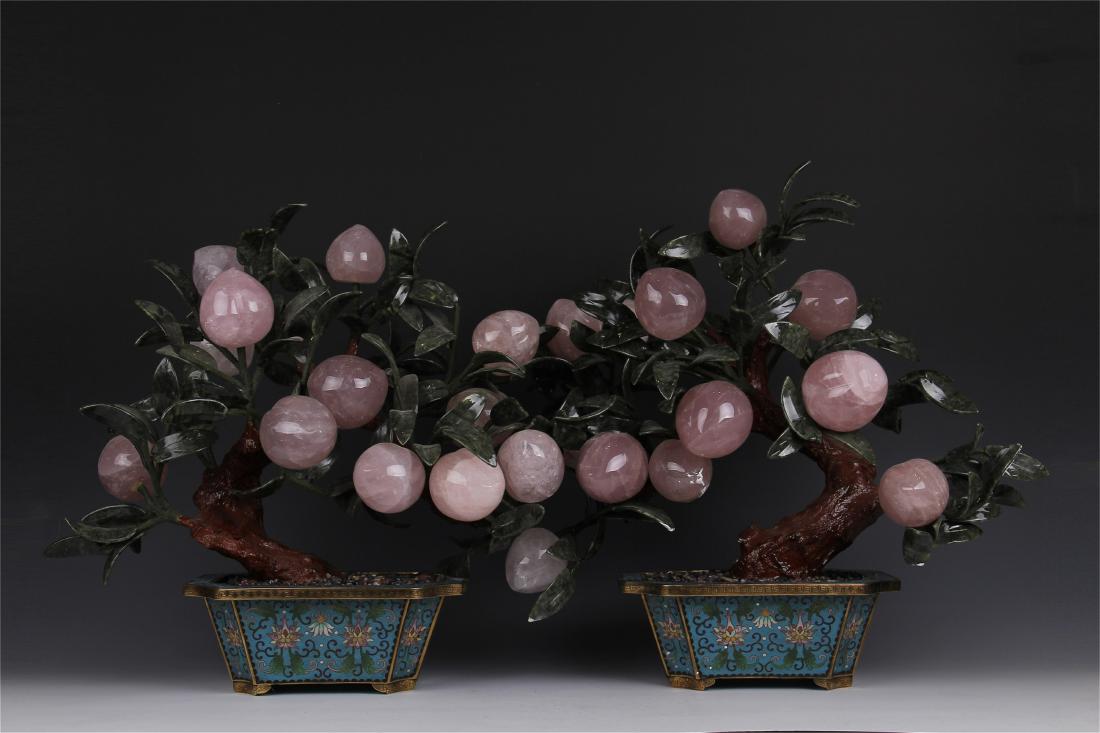 PAIR OF CHINESE JADE PEACH IN CLOISONNE PLANTERS (1 of 10)