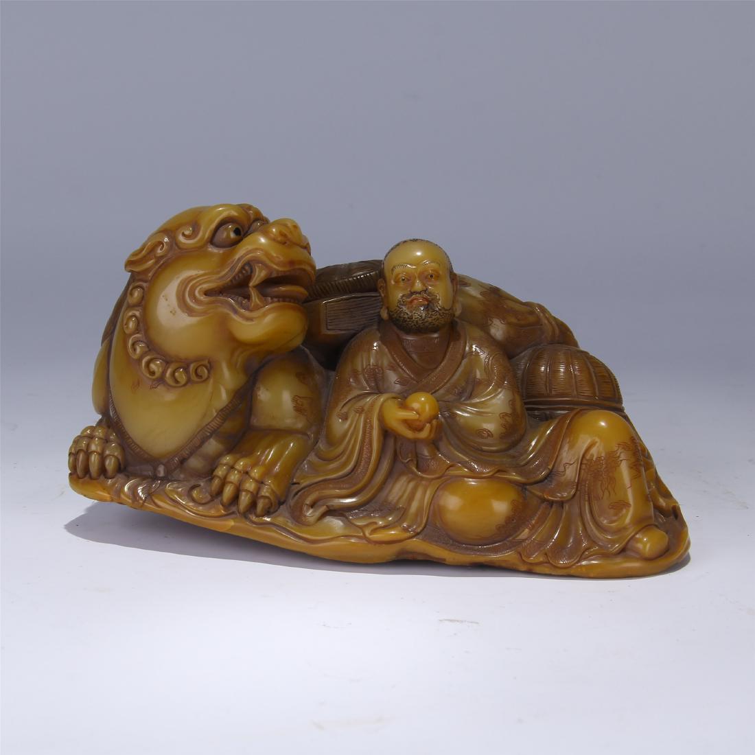 CHINESE TIANHUANG STONE LOHAN AND BEAST (1 of 10)