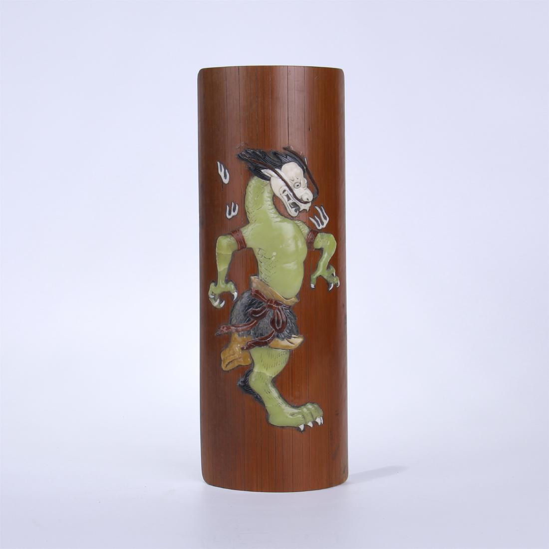 CHINESE GEM STONE INLAID BAMBOO ARM REST (1 of 8)