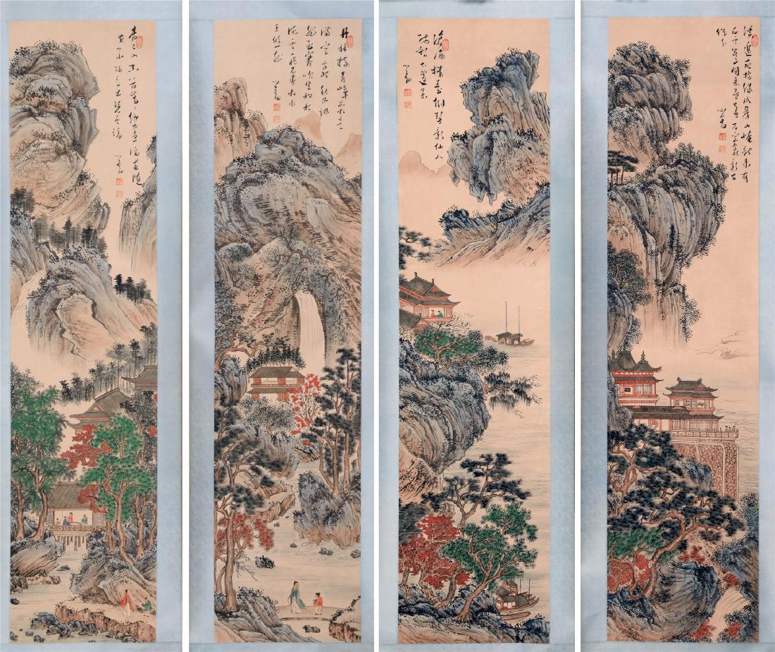 FOUR PANELS OF CHINESE SCROLL PAINTING OF MOUNTAIN (1 of 8)