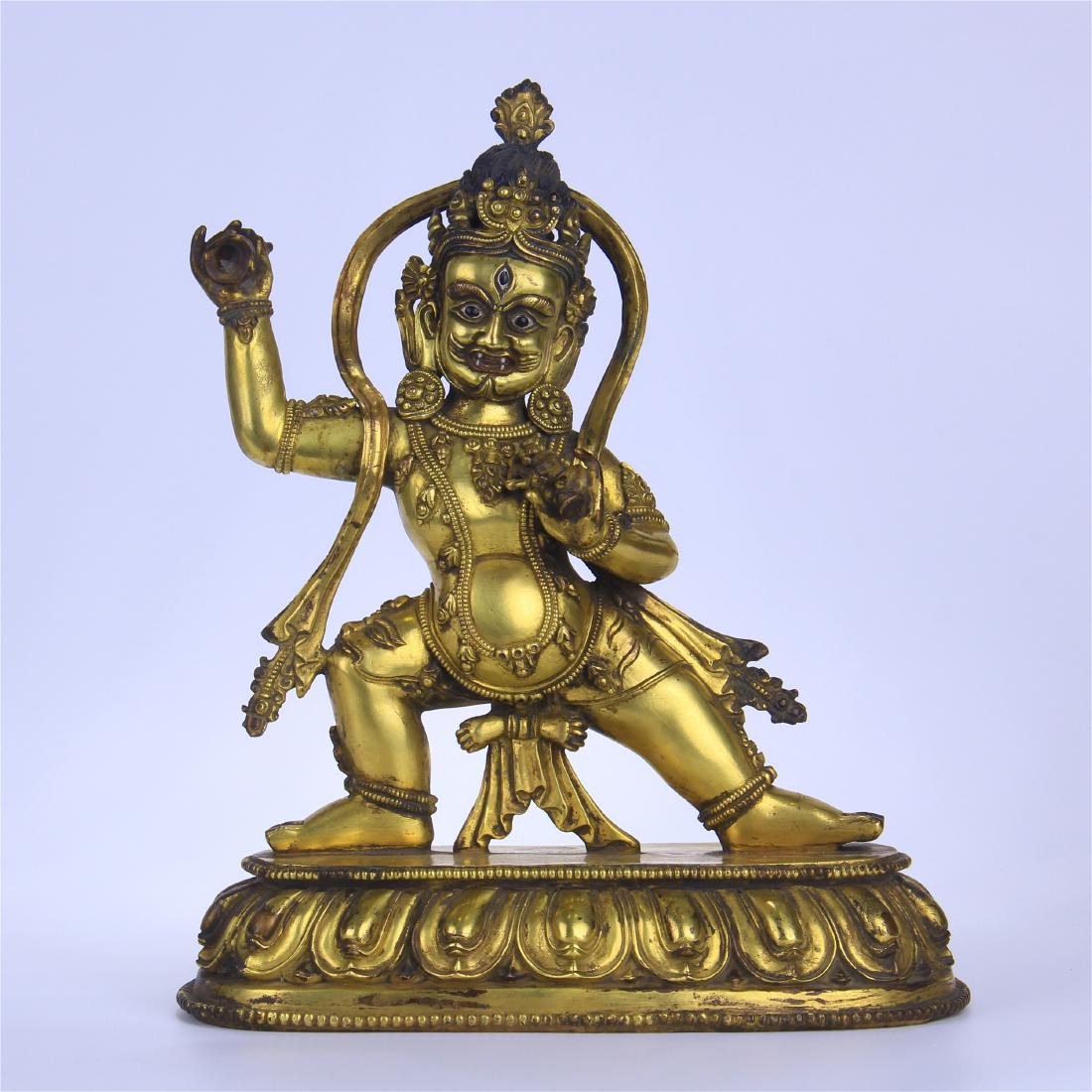 CHINESE GILT BRONZE STANDING THREE EYES BUDDHA (1 of 10)
