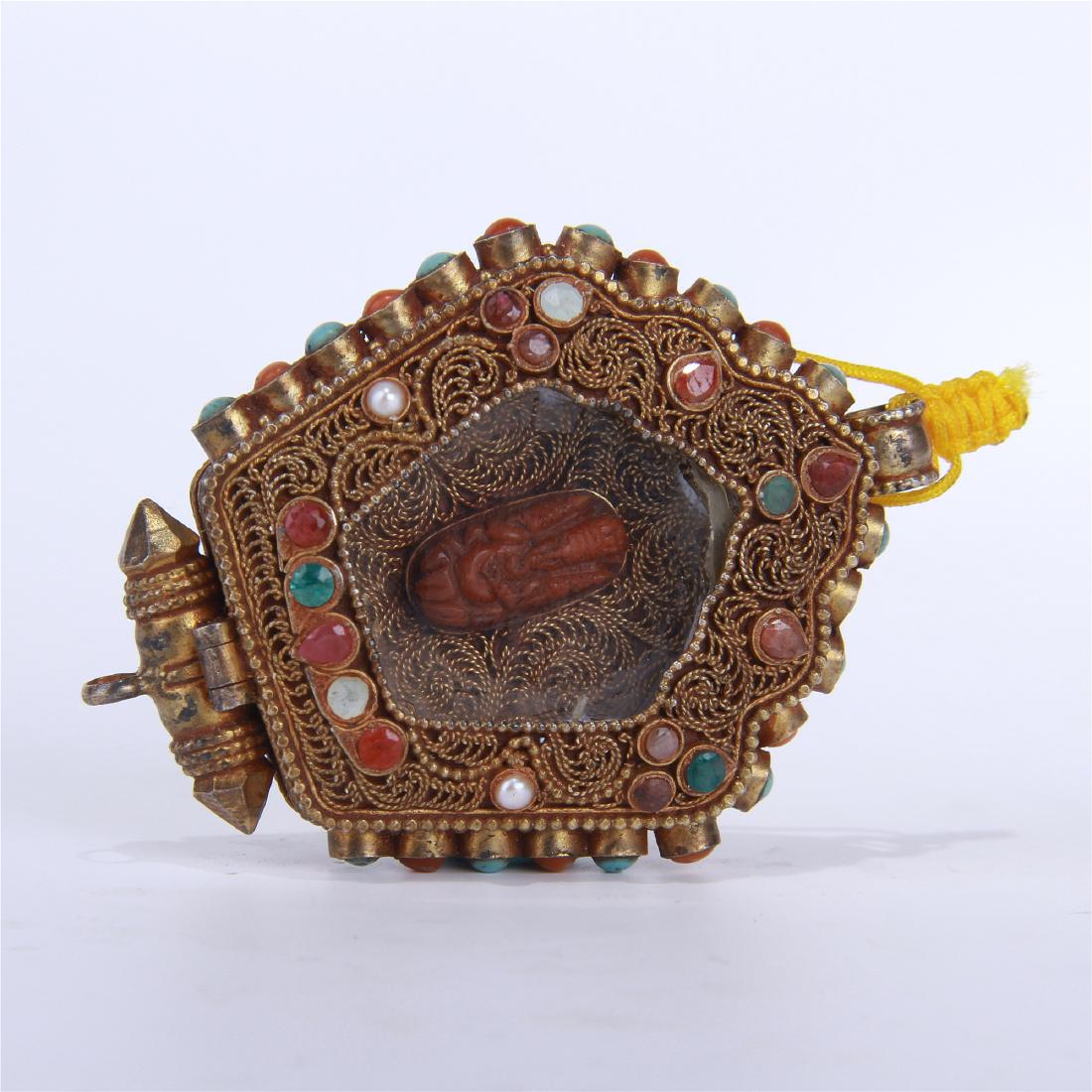 TIBETAN GILT SILVER GEM STONE INLAID BUDDHA NICHE (1 of 7)