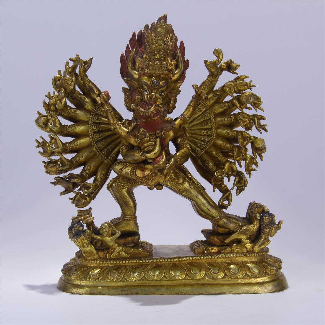 TIBETAN GILT BRONZE STANDING YAMANTAKA (1 of 10)