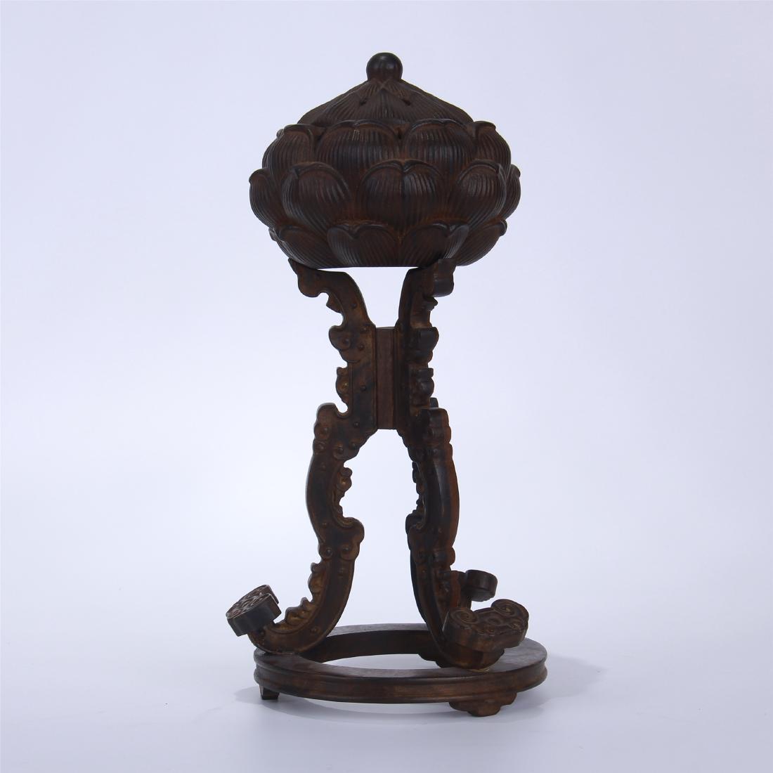 CHINESE ROSEWOOD HONGMU HIGH LEG INCENSE CAGE: CHINESE ROSEWOOD HONGMU HIGH LEG INCENSE CAGE. H. 24 cm. D. 10.5 cm. Domestic shipping $20 and oversea $60. Combined shipping available. Pick-up available in our NJ warehouse. We accept pre-sale offer