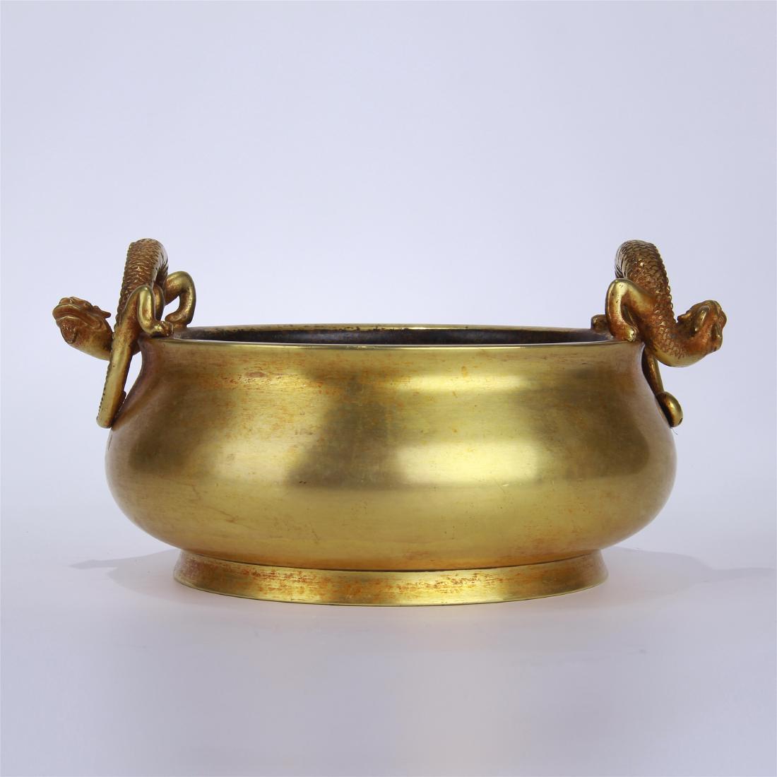 CHINESE GILT BRONZE ROUND CENSER (1 of 10)