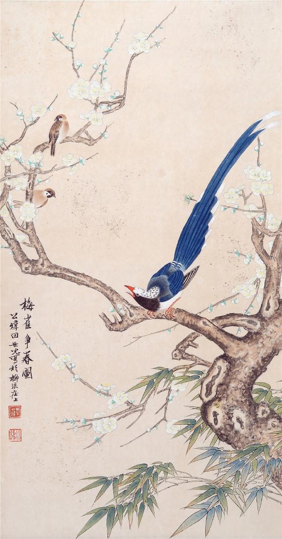 CHINESE SCROLL PAINTING OF BIRD ON TREE (1 of 5)