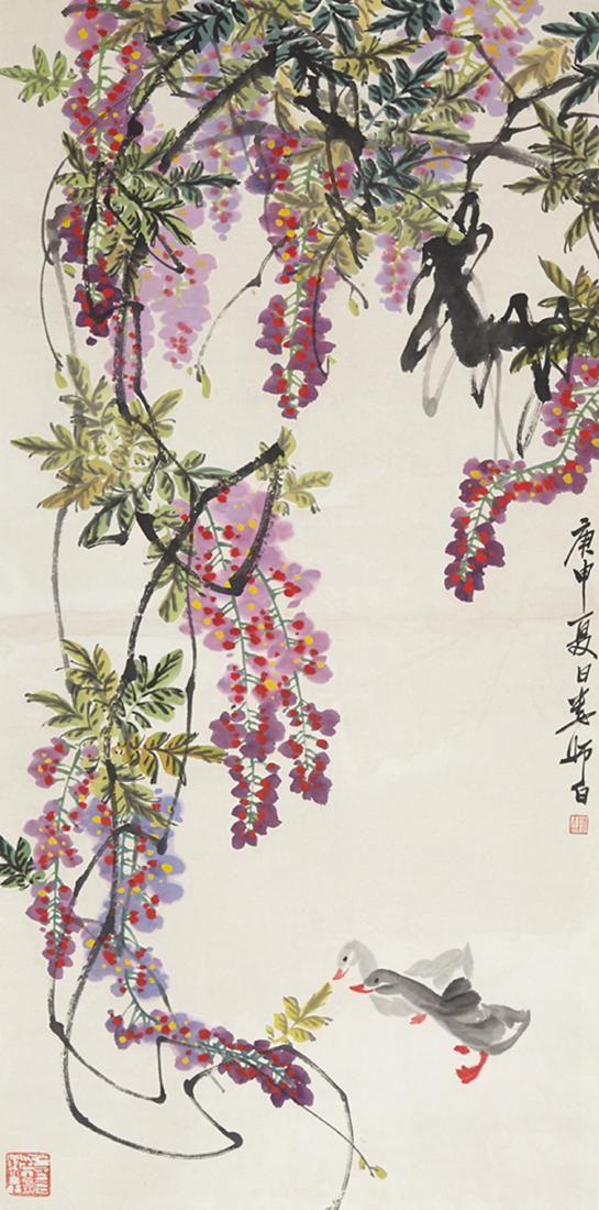 CHINESE SCROLL PAINTING OF DUCK AND FLOWER (1 of 4)