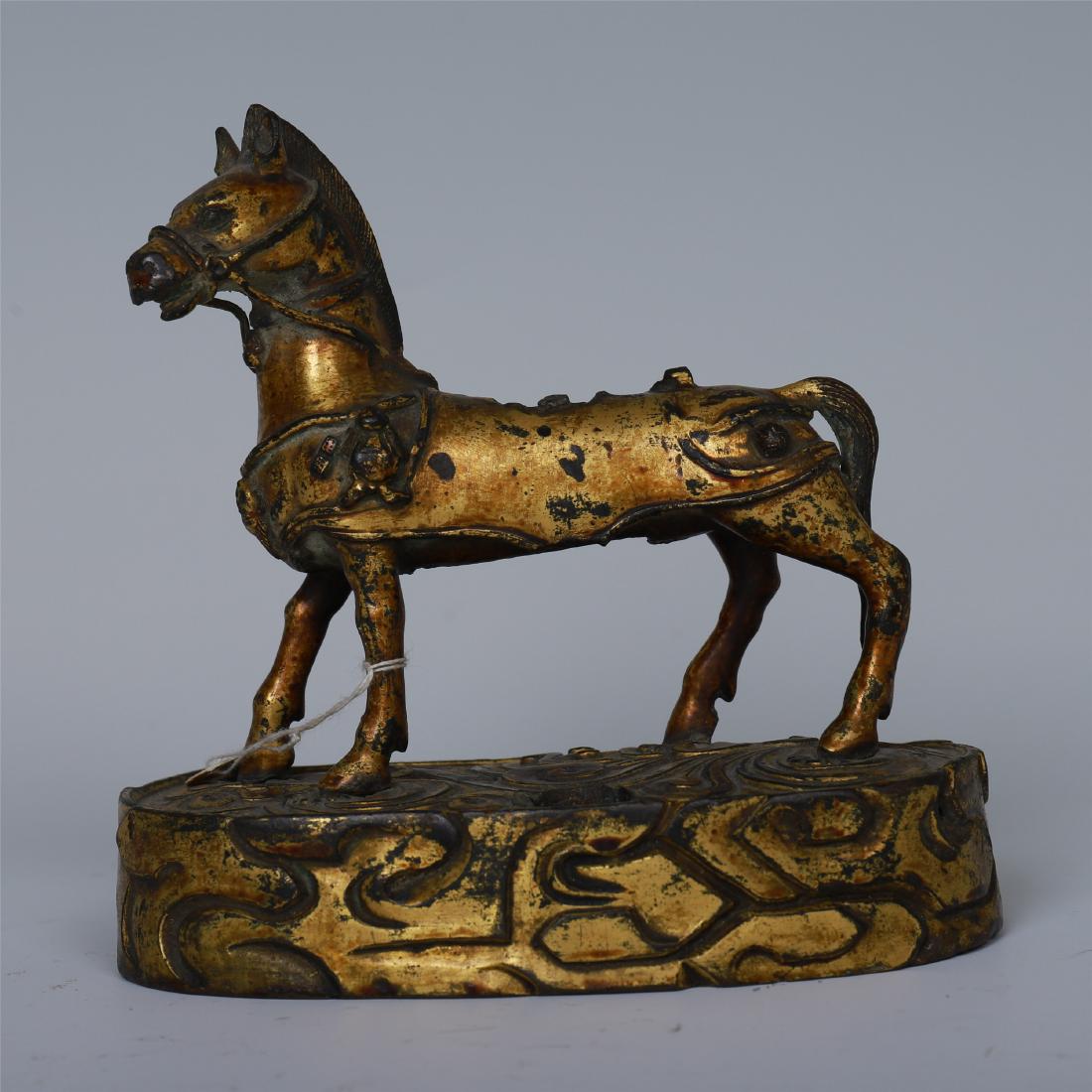 CHINESE GILT BRONZE HORSE: CHINESE GILT BRONZE HORSE. H. 12 cm. L. 12 cm. W. 6.5 cm. Weight 761 gram. Domestic shipping $20 and oversea $60. Combined shipping available. Pick-up available in our NJ warehouse. We accept pre-sale