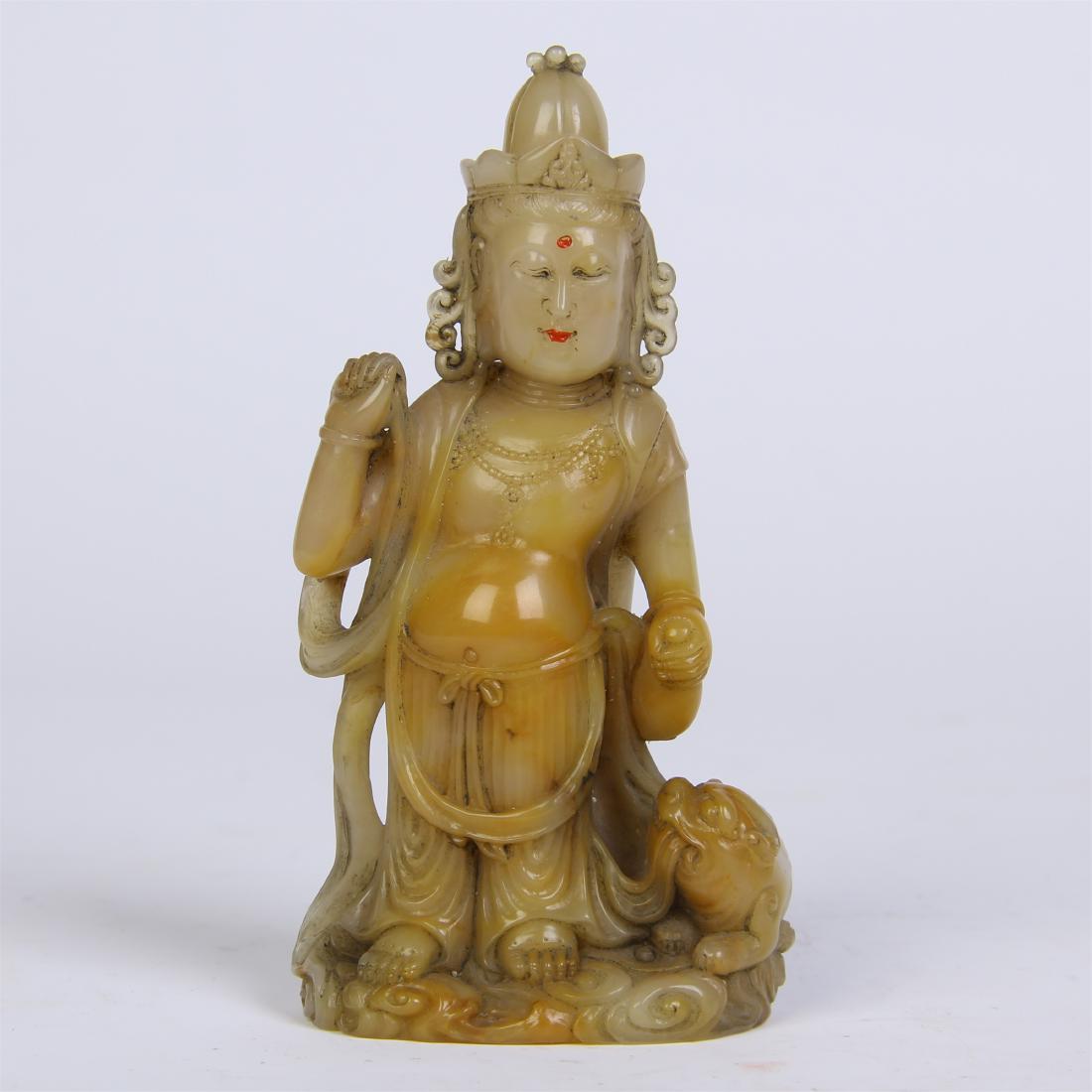CHINESE SOAPSTONE STANDING BUDDHA: CHINESE SOAPSTONE STANDING BUDDHA. H. 9.5 cm. L. 5 cm. W. 2.5 cm. Weight 102 gram. Domestic shipping $20 and oversea $60. Combined shipping available. Pick-up available in our NJ warehouse. We accept 