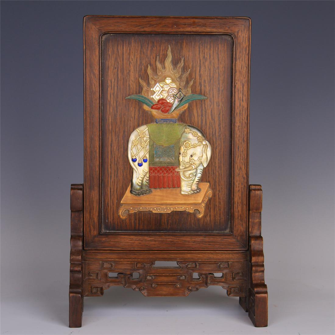 CHINESE GEM STONE INLAID HARDWOOD HUANGHUALI TABLE (1 of 9)