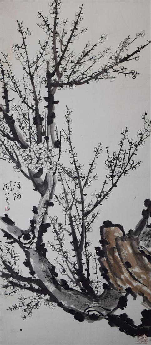 CHINESE SCROLL PAINTING OF PLUM BLOSSOMMING: CHINESE SCROLL PAINTING OF PLUM BLOSSOMMING. Image only size 136 cm by 63 cm. Singed and dated. Domestic shipping $20 and oversea $60. Combined shipping available. Pick-up available in our NJ warehous