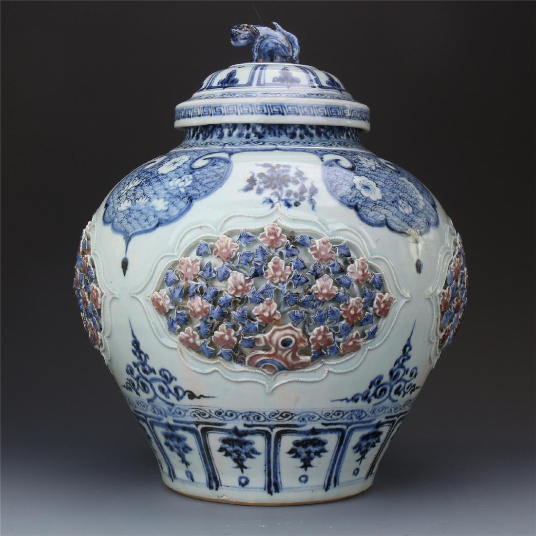 CHINESE PORCELAIN BLUE AND WHITE RED UNDER GLAZE LIDDED (1 of 20)