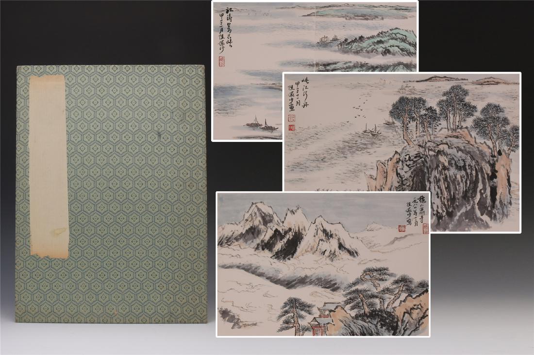 EIGHT PAGES OF CHINESE ALBUM PAINTING OF MOUNTAIN VIEWS: EIGHT PAGES OF CHINESE ALBUM PAINTING OF MOUNTAIN VIEWS. Image only size 38 cm by 28 cm.Domestic shipping $20 and oversea $60. Combined shipping available. Pick-up available in our NJ warehouse. We ac