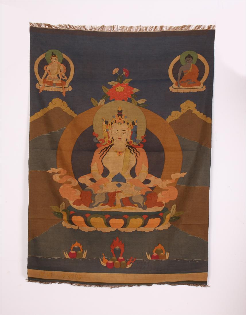 CHINESE EMBROIDERY THANGKA OF SEATED BUDDHA (1 of 9)