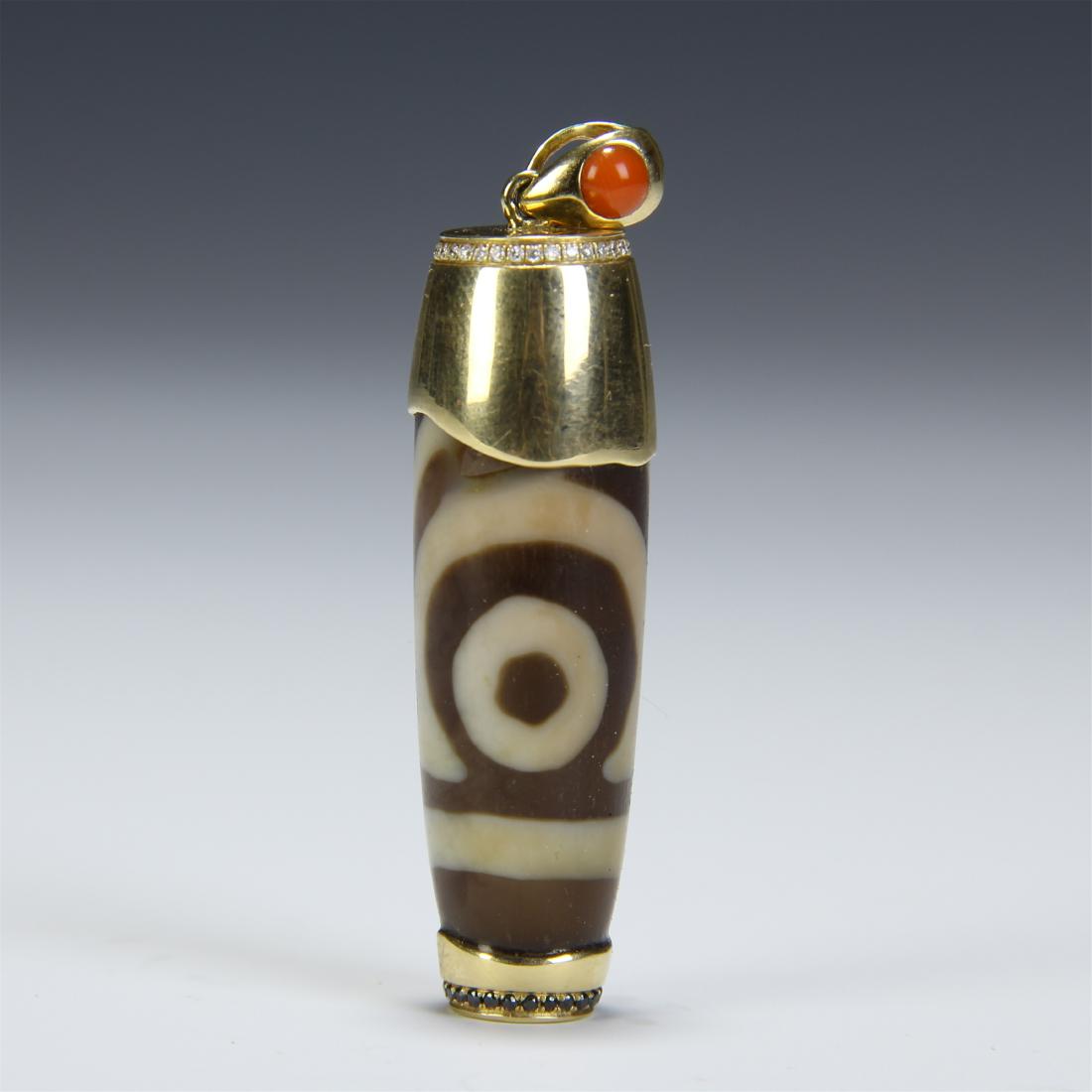 TIBETAN CORAL SILVER MOUNTED DZI BEAD (1 of 5)