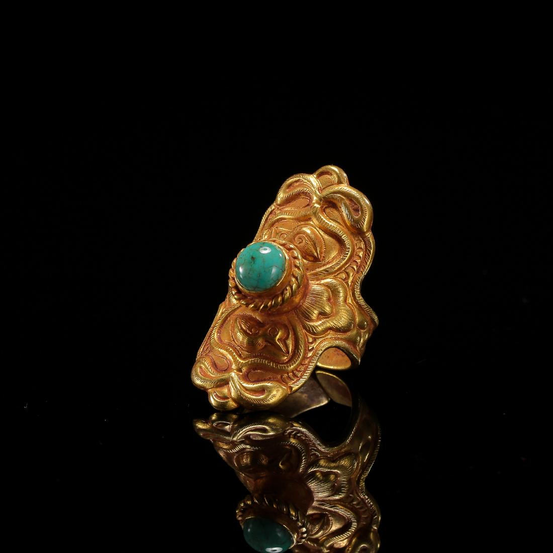 CHINESE TURQUOISE PURE GOLD RING LIAO DYNASTY (1 of 8)