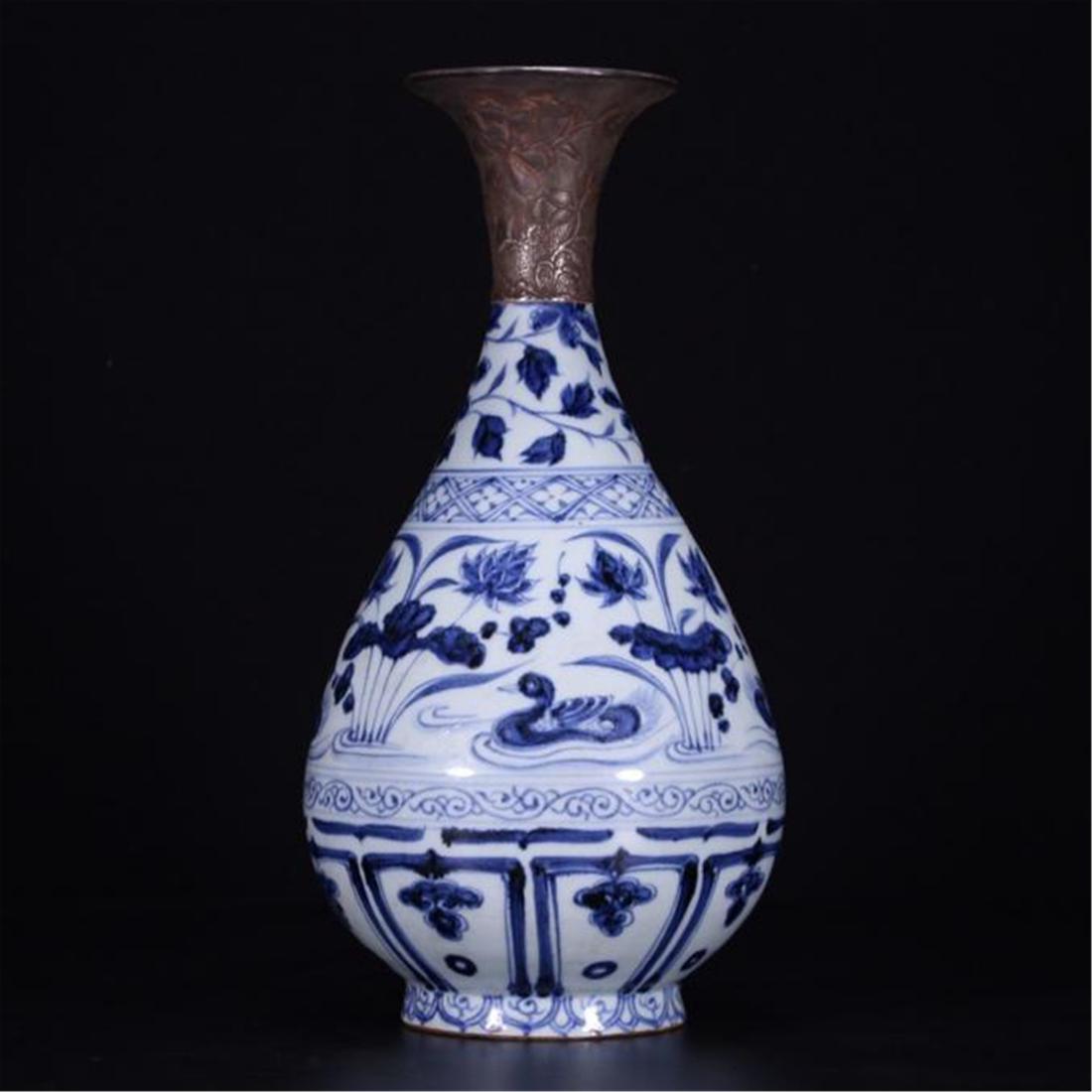 CHINESE SILVER COVER PORCELAIN BLUE AND WHITE DUCK AND (1 of 9)