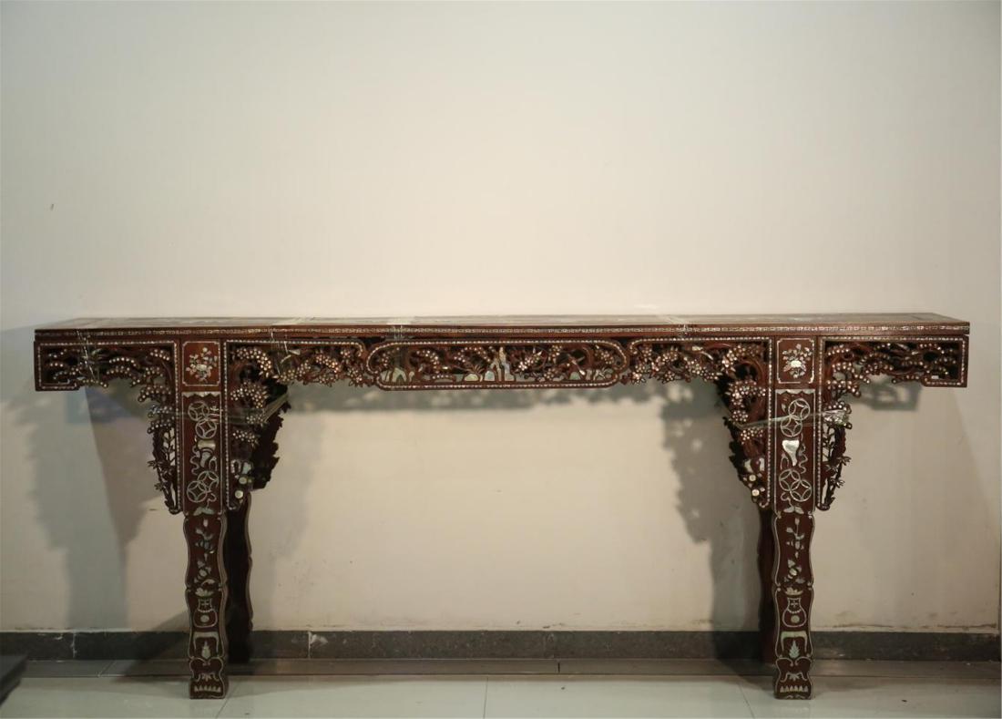 CHINESE MOTHER OF PEARL INLAID HARDWOOD ALTAR TABLE (1 of 9)