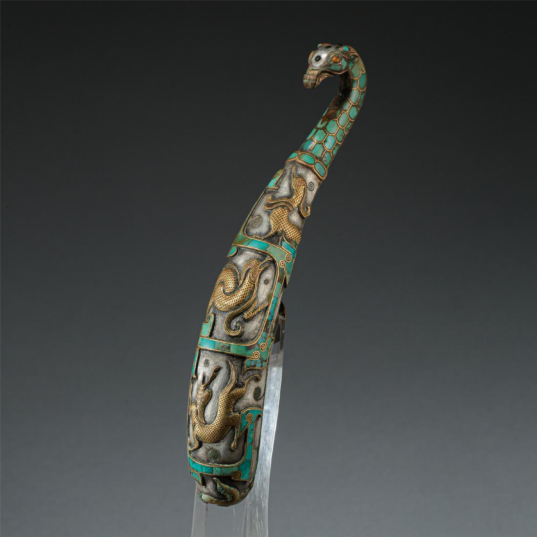 CHINESE GOLD SILVER TURQUOISE INLAID BRONZE DRAGON BELT (1 of 6)