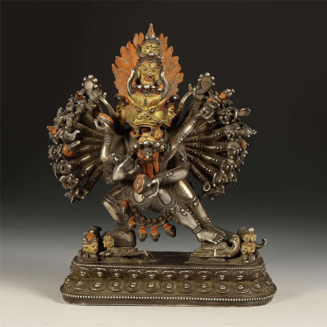 TIBETAN PARTLY GILT SILVER STANDING SAMANTAKA (1 of 10)