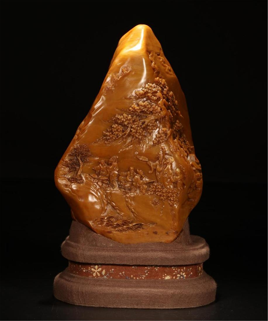 CHINESE TIANHUANG STONE SHCOLAR'S ROCK: CHINESE TIANHUANG STONE SHCOLAR'S ROCK. L. 16 cm.W. 11 cm.H. 23 cm.Weight 3783 gram. Domestic shipping $30 and oversea $100. Combined shipping available, Pick-up available in our NJ warehouse. We acce